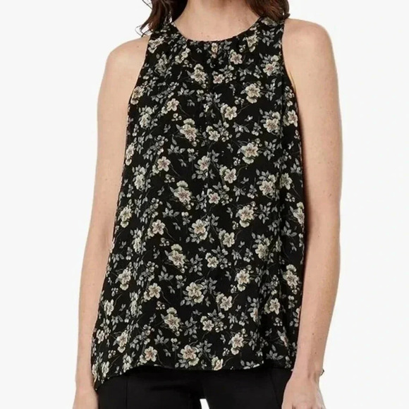Vince Camuto Floral Metallic Sleeveless Blouse Work Top - Picture 1 of 7